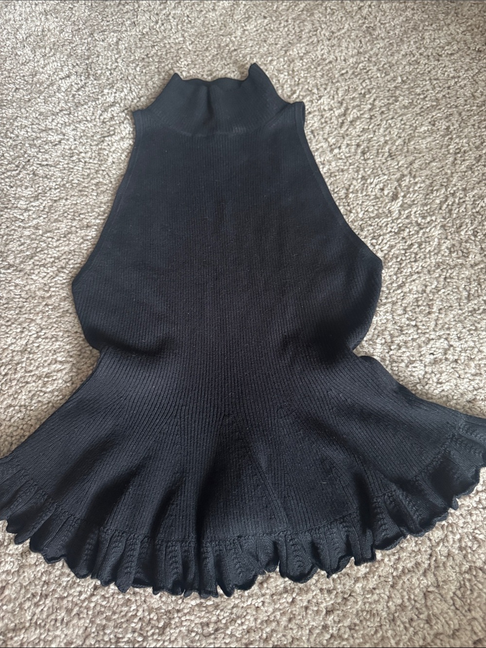 Anthropologie Black Sleeveless Ruffle-Hem Turtleneck Sweater